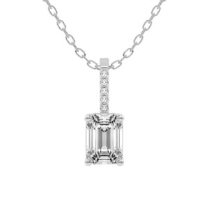 3.69 Ct Emerald Cut Lucida Four Prong Diamond Pendant in 18kt White Gold
