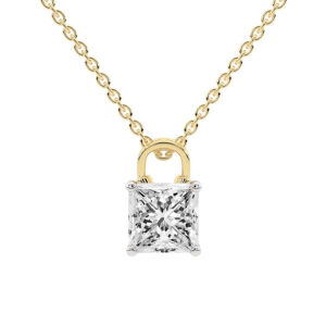 2.01 Ct Princess Cut Love Lock Solitaire Lab Grown Diamond Pendant in 14kt Yellow Gold