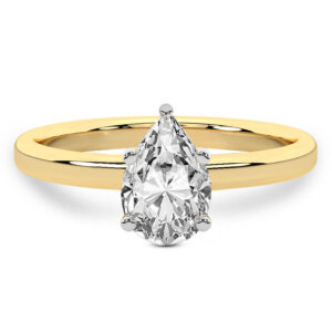 3.02 Ct Pear Cut Four Prong Solitaire 2mm Lab Diamond Ring in 14kt Yellow Gold