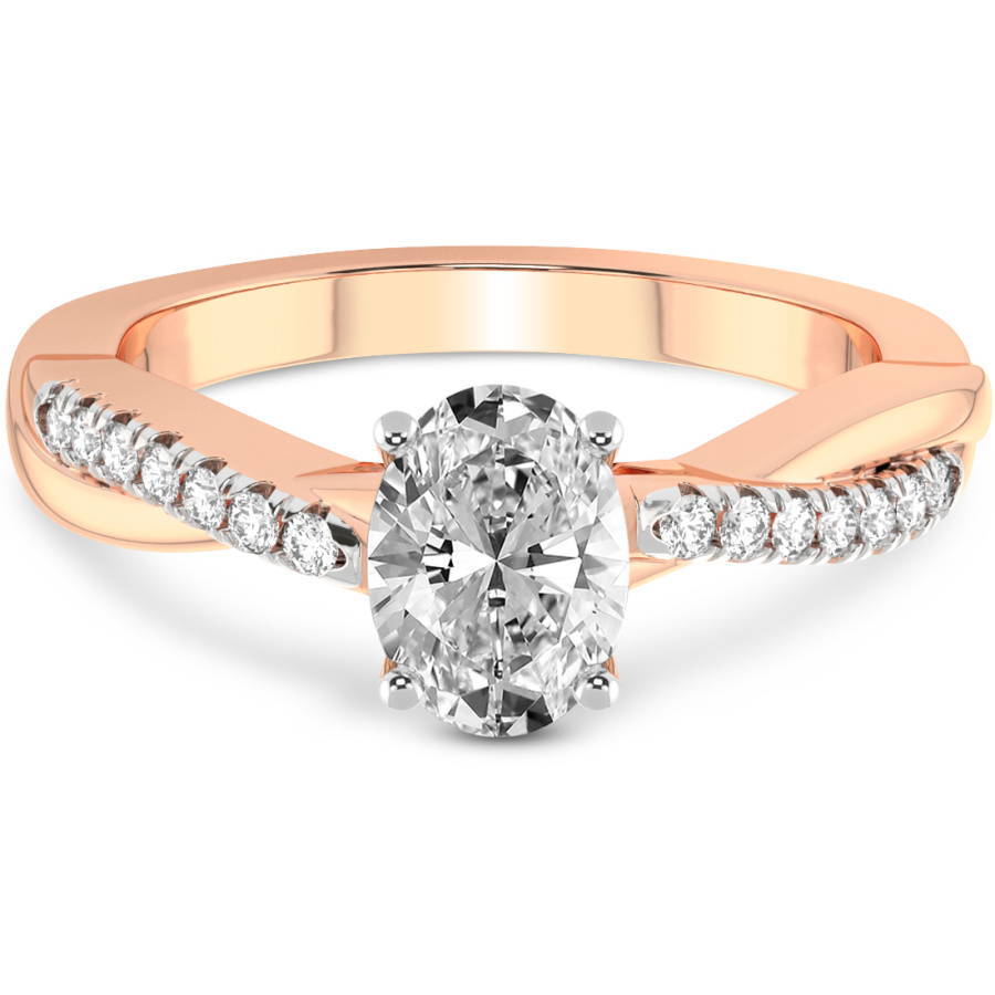0.66 Ct Oval Cut Twisted Vine Lab Diamond Ring in 18kt Rose Gold