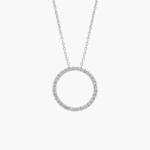 Riviera Pavé Diamond Circle Necklace with 0.75 CTW Round Cut Diamonds in 14K White Gold