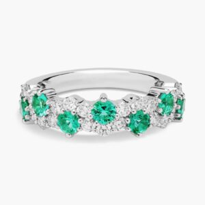 Staggered Emerald and Diamond Ring in 14k White Gold
