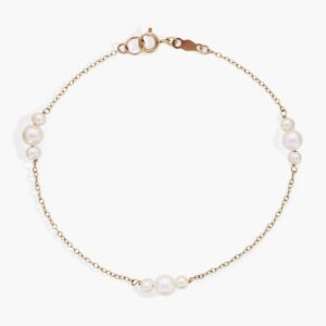 White Freshwater Pearl Station Bracelet in 14k Yellow Gold