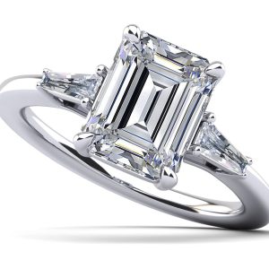 Brilliant Emerald Cut and Baguette Ring 1.14 Carat Total Weight